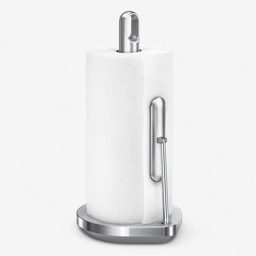 Precision-Tuned Tension Arm Countertop Brushed Stainless Steel Paper Towel Holder with Finger Loop - Hercitys
