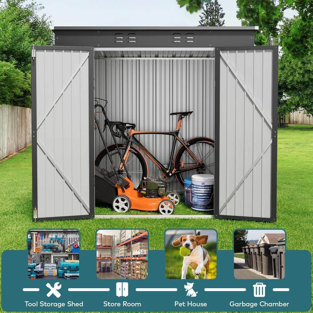 6 ft. W x 4 ft. D Outdoor Storage Metal Shed with Double Lockable Doors for Backyard Outdoor, Gray ,( 25.3 sq. ft. ) - Hercitys