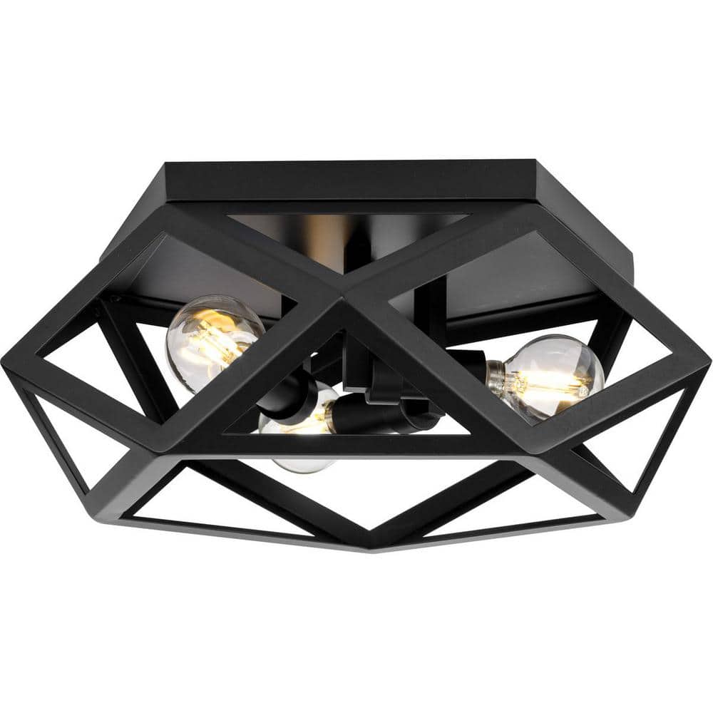 Saucedo Collection 3-Light Matte Black Modern 14.6 in. Flush Mount - Hercitys