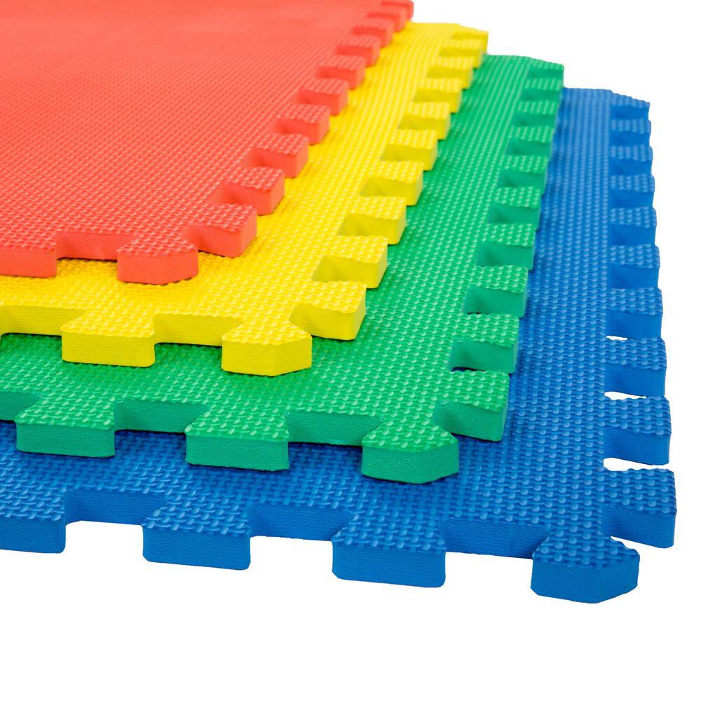 Multicolored 24 in. W x 24 in. L Foam Exercise/Gym Flooring Tiles – Set of 4 Floor Tiles (16 sq. ft. Covered) - Hercitys