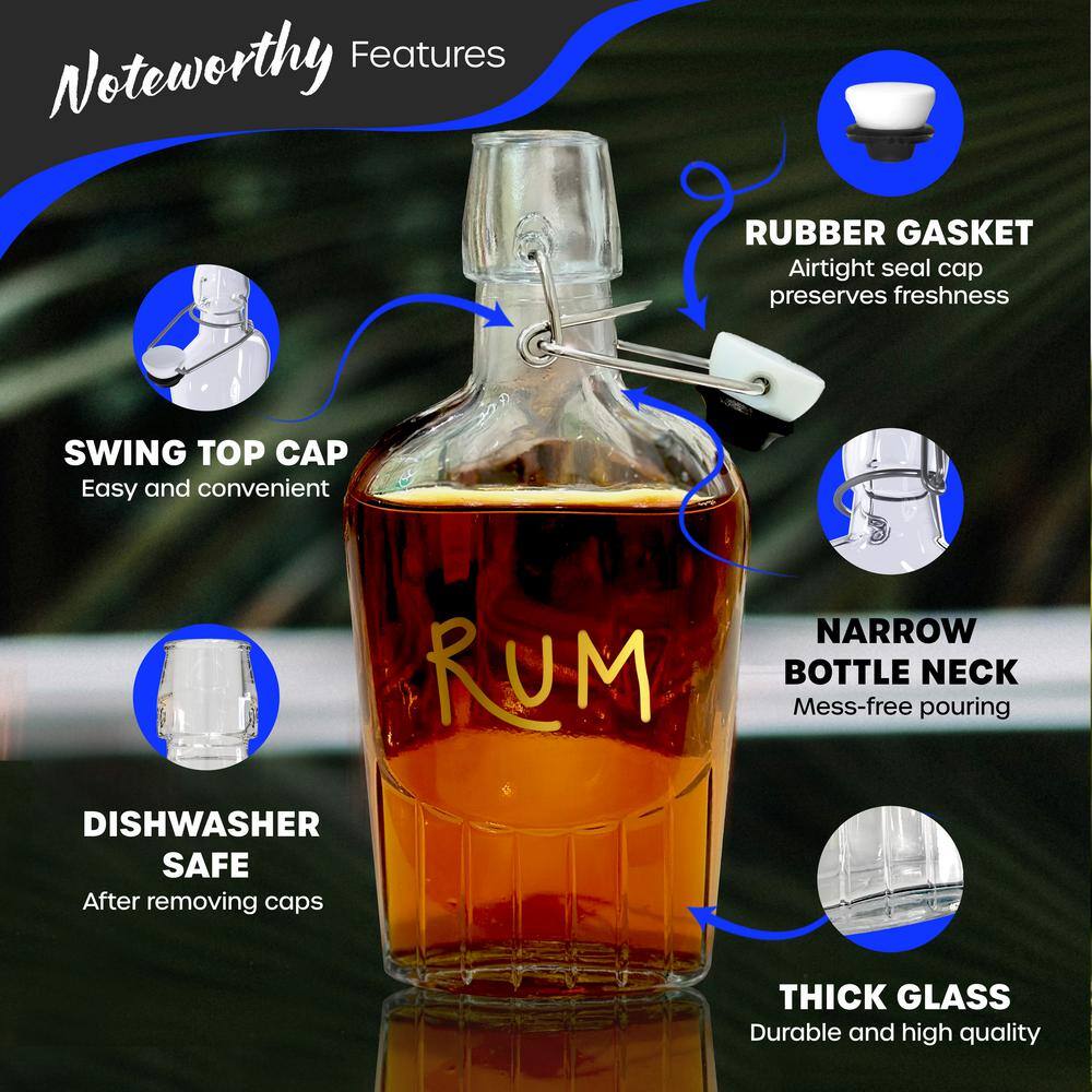 8.5 oz Swing Top Glass Flask Set of 8 with Bottle Brush, Funnel and Glass Marker - Hercitys