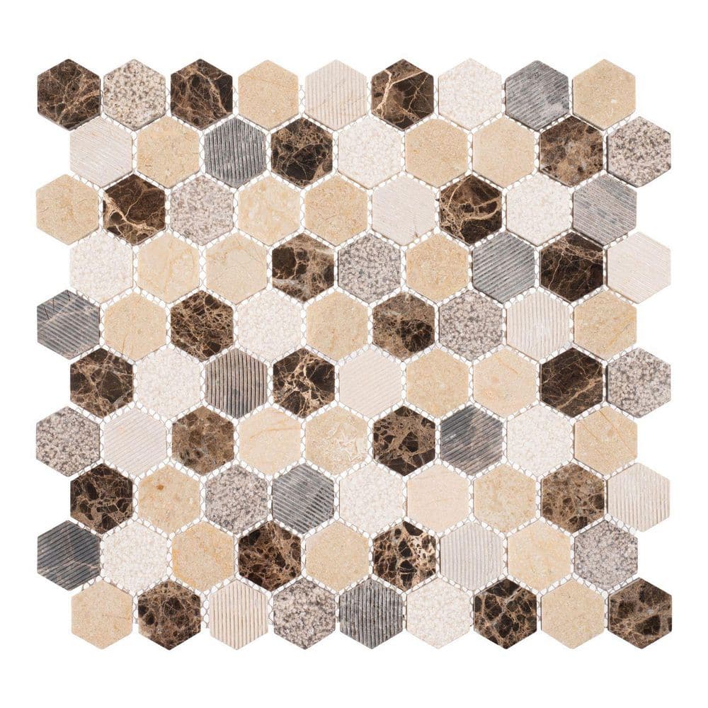 Amarillo Pepper Brown/White/Gray 12 in. x 11-5/8 in. Natural Stone Honeycomb Matte Mosaic Tile (4.85 sq. ft./Case) - Hercitys