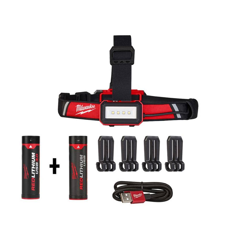 600 Lumens LED REDLITHIUM USB Low-Profile Hard Hat Headlamp with Bonus USB 3.0 Ah Battery - Hercitys