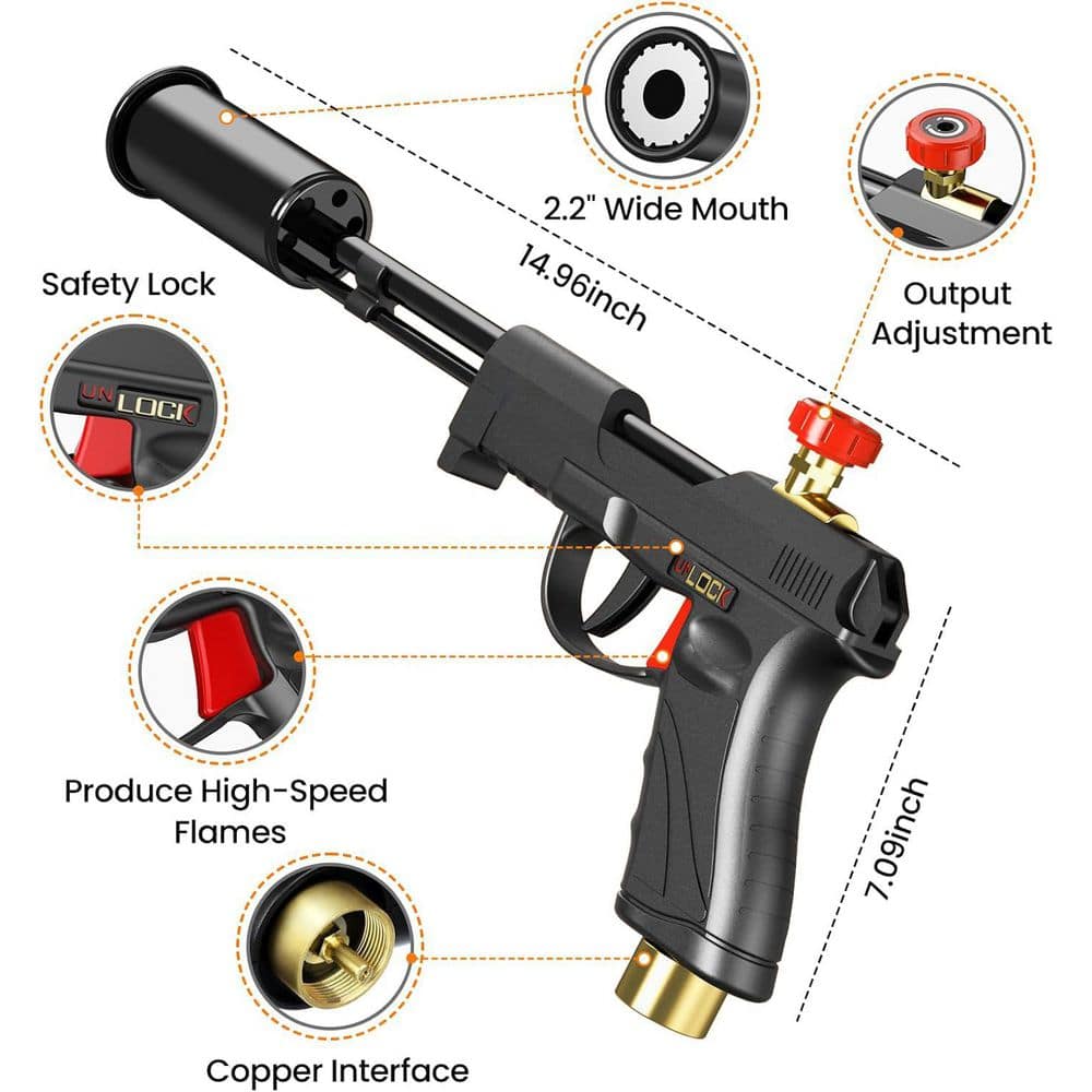Propane Torch Adjustable 4500° Culinary Grill Torch with Safety Lock 700,000BTU for BBQ Sous Vide and Searing Steak - Hercitys