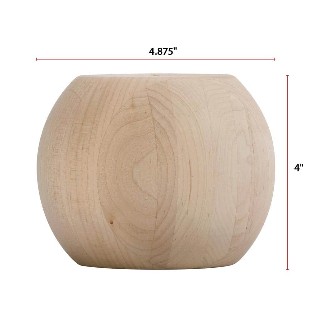 Large Round Bun Foot – 4 in. H x 4.875 in. Dia. – Furniture Grade Unfinished Maple Wood – Feet for Sofas, Beds, Stools - Hercitys