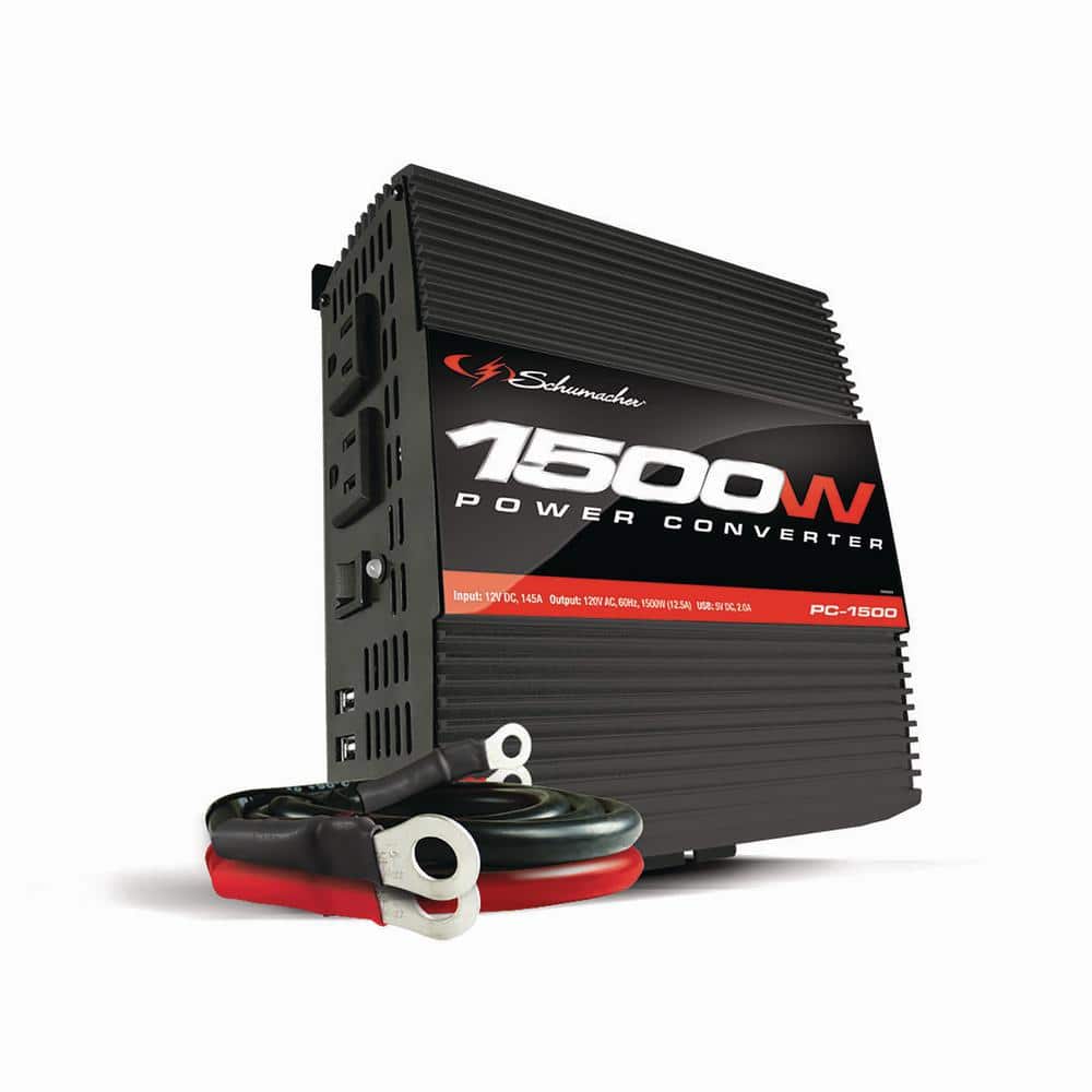 Automotive 1500 Continuous Watt, 3000 Peak Watt DC to AC Power Converter with Two AC Outlets and Two USB Ports - Hercitys