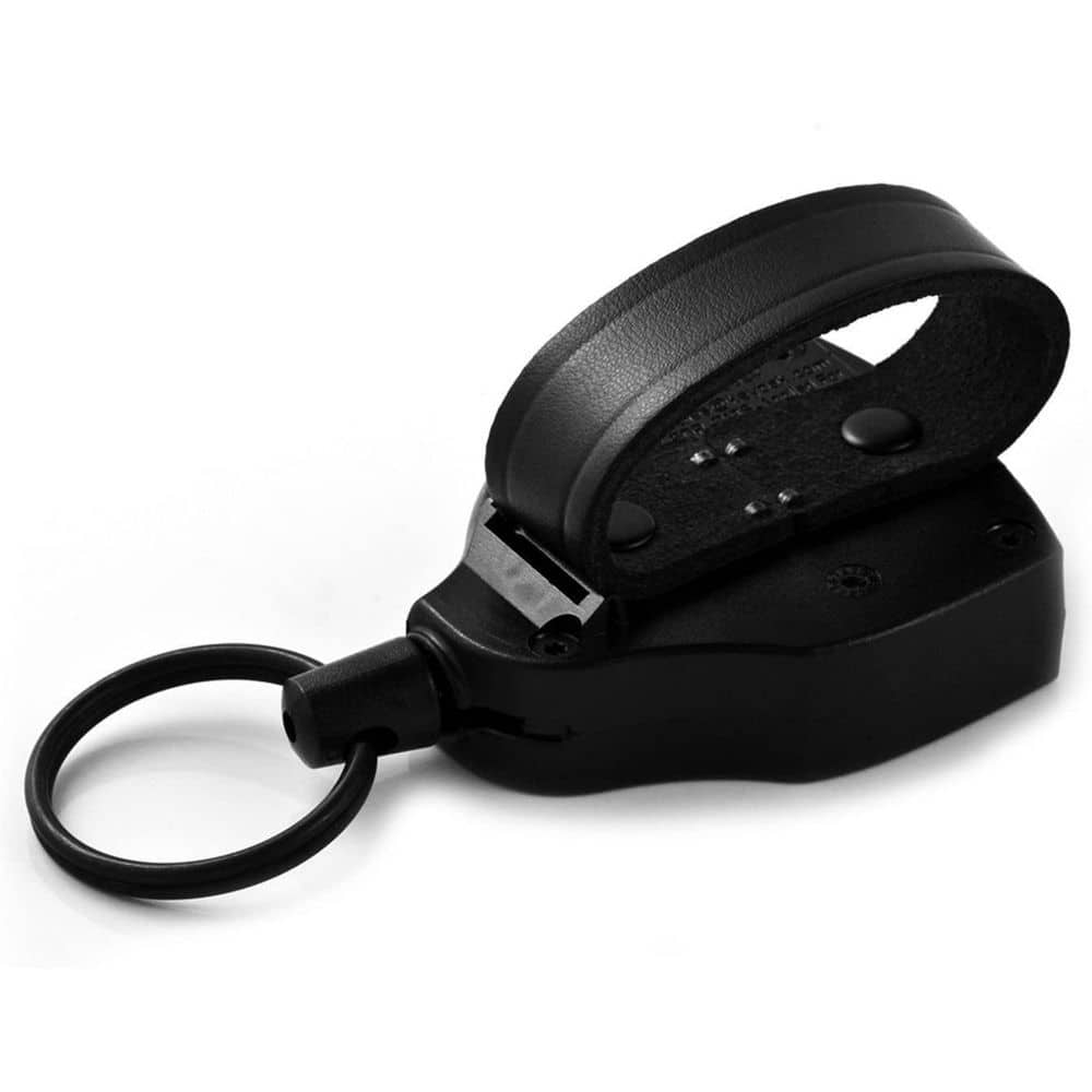 SUPER48 HD Locking Heavy-Duty Retractable Keychain Leather Duty Belt Loop, Oversized Split Ring, Black - Hercitys