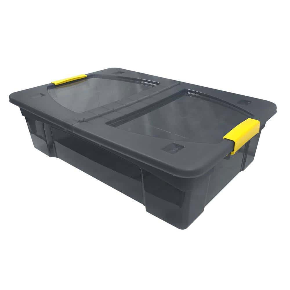 7.4 Gal. Storage Box Translucent in Grey Bin with Yellow Handles with cover - Hercitys