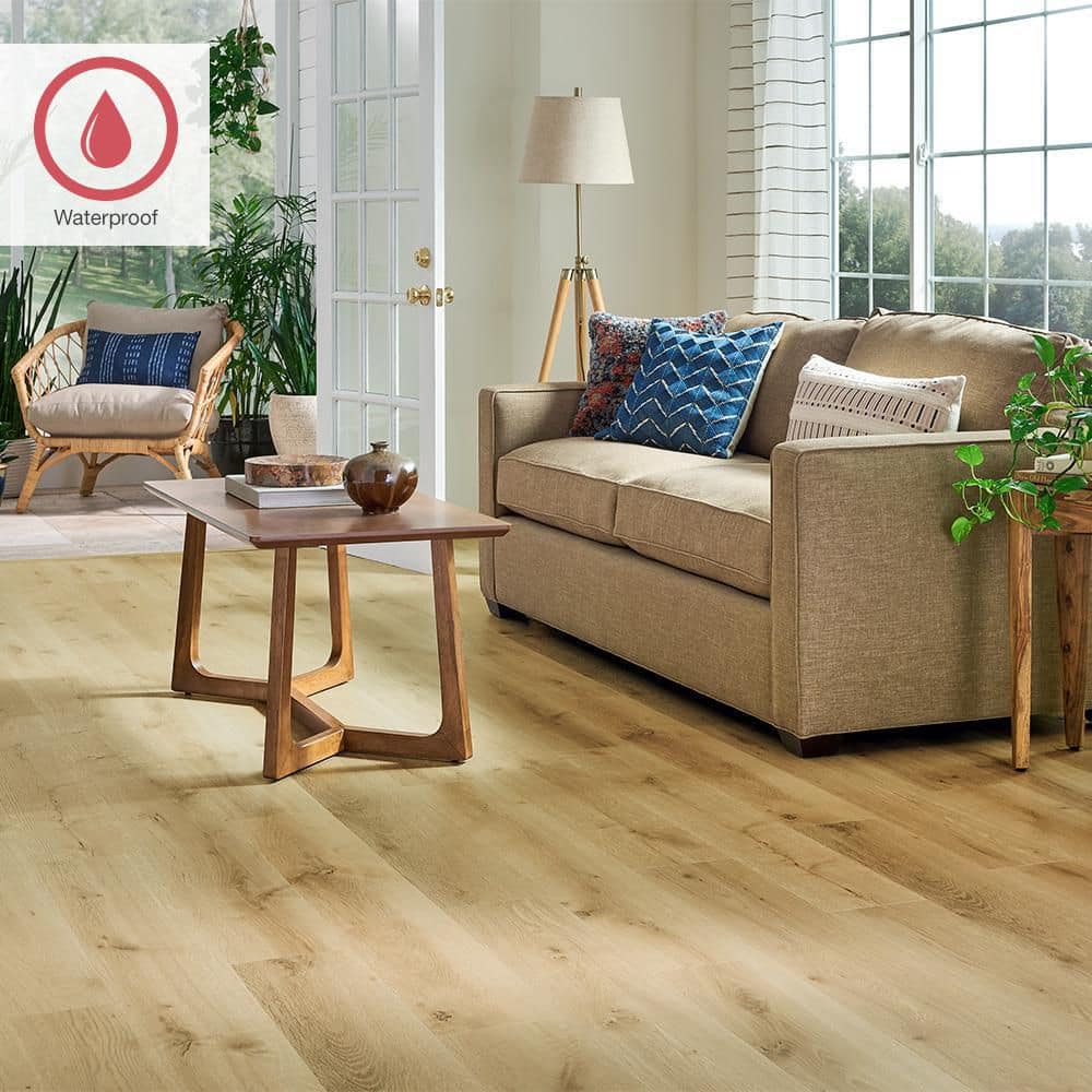 Outlast+ Golden Briar Oak 12 mm T x 7.4 in. W Waterproof Laminate Wood Flooring (19.63 sqft/case) - Hercitys