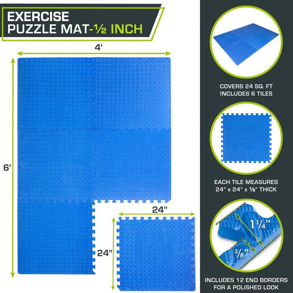 Blue 24 in. W x 24 in. L x 0.5 in. T EVA Interlocking Foam Gym Flooring Mat (6 Tiles/Pack) (24 sq. ft.) - Hercitys