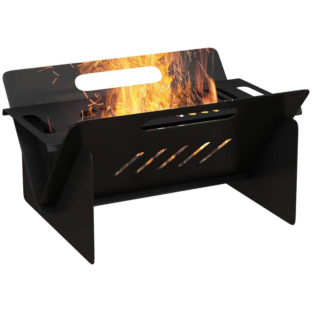 Black 9 in. Outdoor Wood Burning Fire Pit with Carrying Bag and Quick Assembly for Camping, Bonfire, Picnic, Backyard - Hercitys