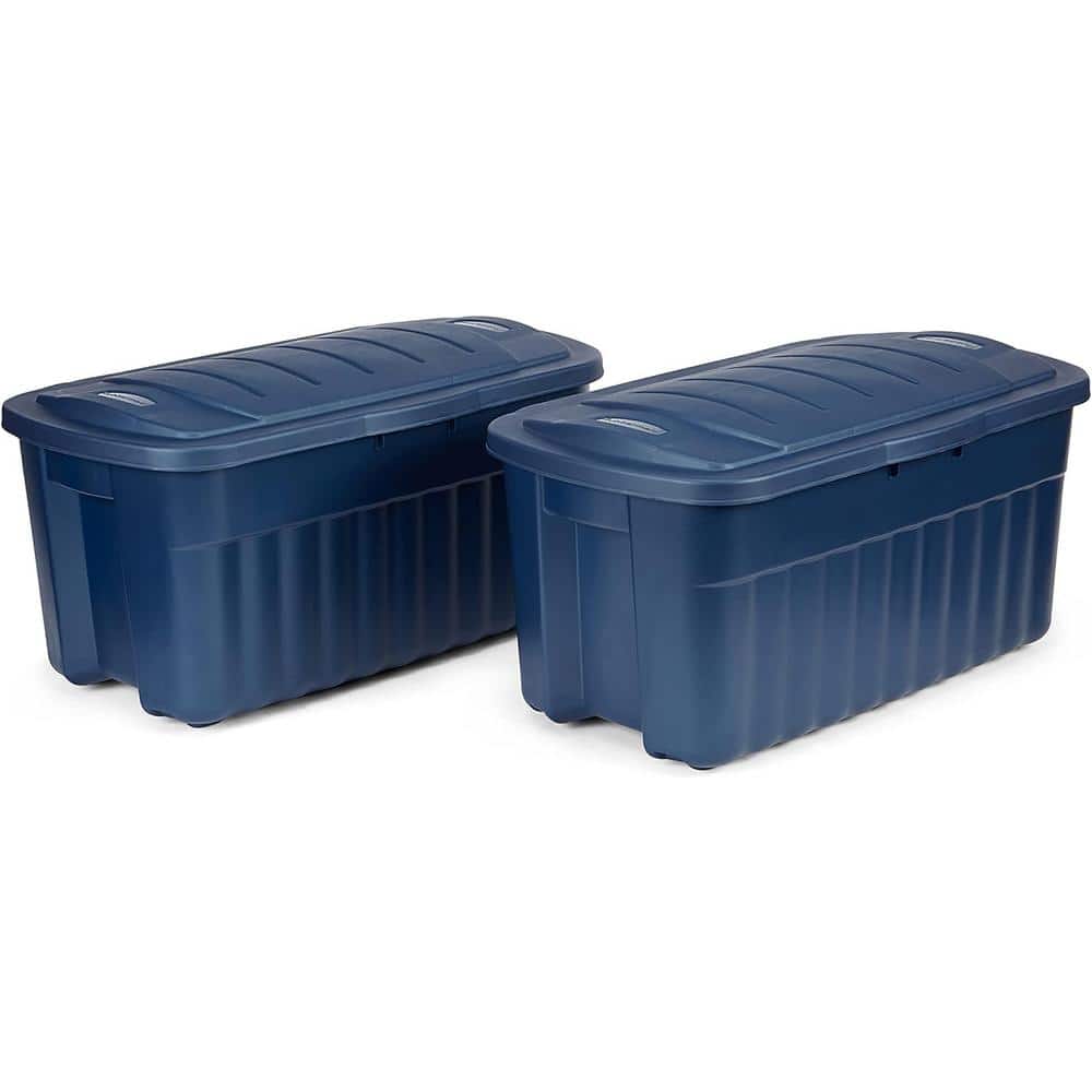 Roughneck️ 40 Gal. Storage Totes with Hinged Lids, Dar Indigo Metallic, Pack of 2 - Hercitys