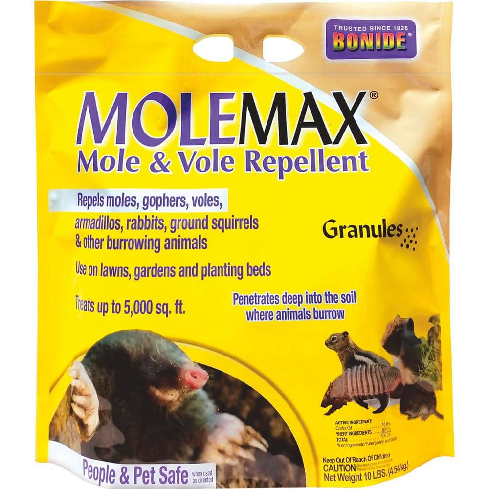 MoleMax Mole and Vole Repellent Granules, 10 lbs. Ready-to-Use, Lawn and Garden Mole Control, People and Pet Safe - Hercitys