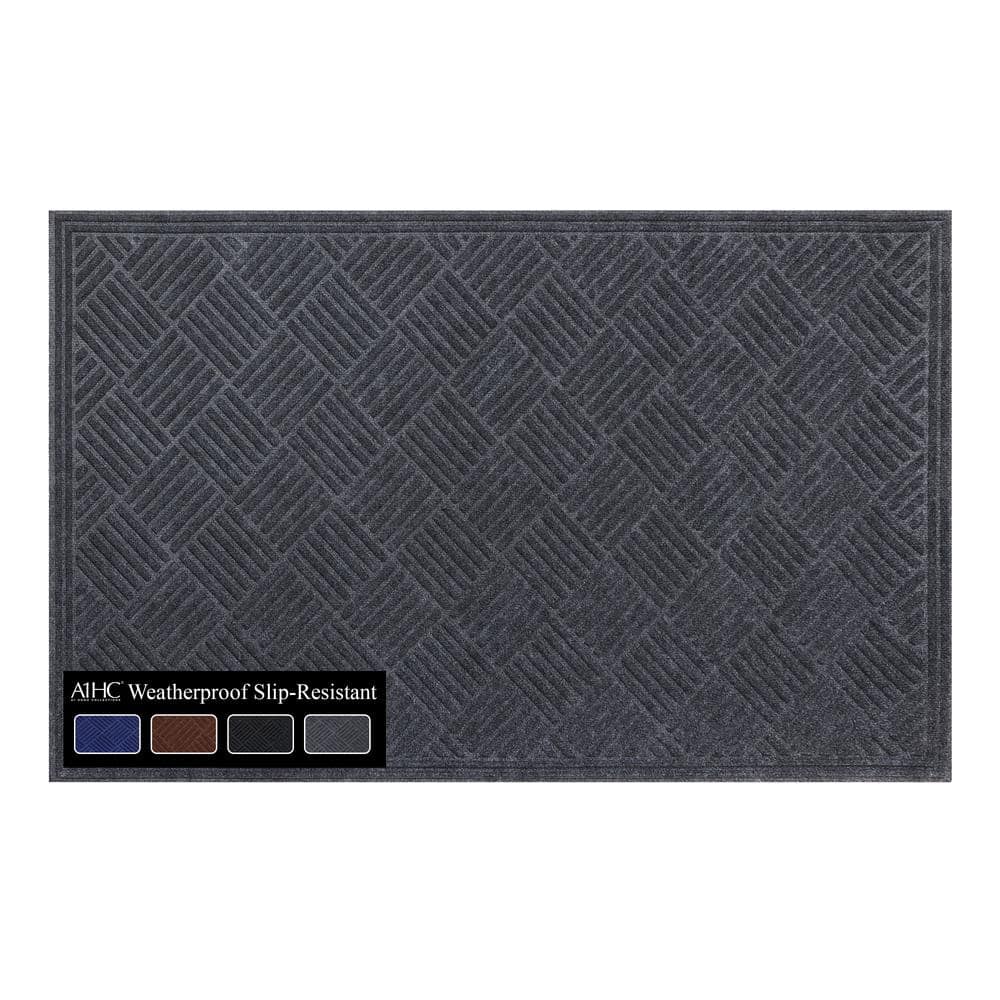 A1HC All Weather Durable Polypropylene Gray 36 in. x 60 in. Non Slip Backing Rubber Door Mat - Hercitys