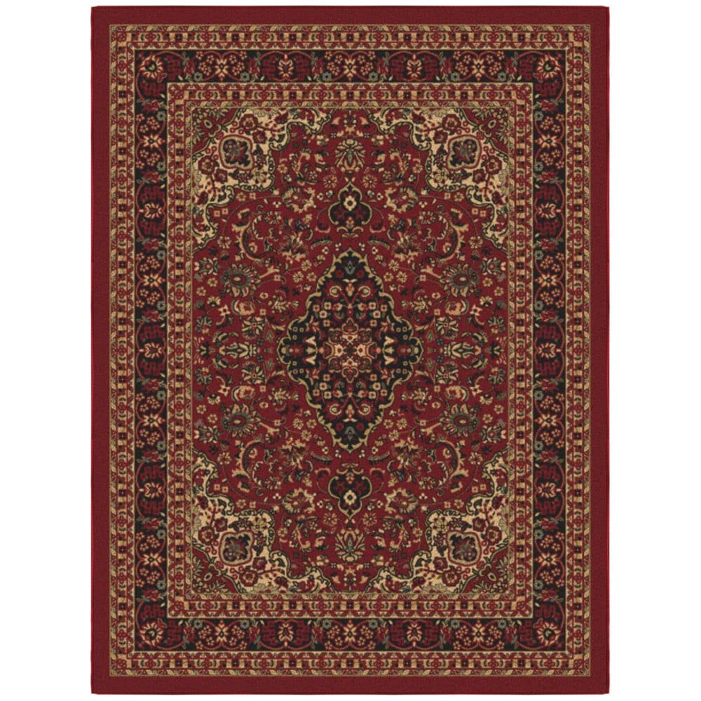 Basics Collection Non-Slip Rubberback Medallion Oriental Design 5×7 Indoor Area Rug, 5 ft. x 6 ft. 6 in., Red - Hercitys