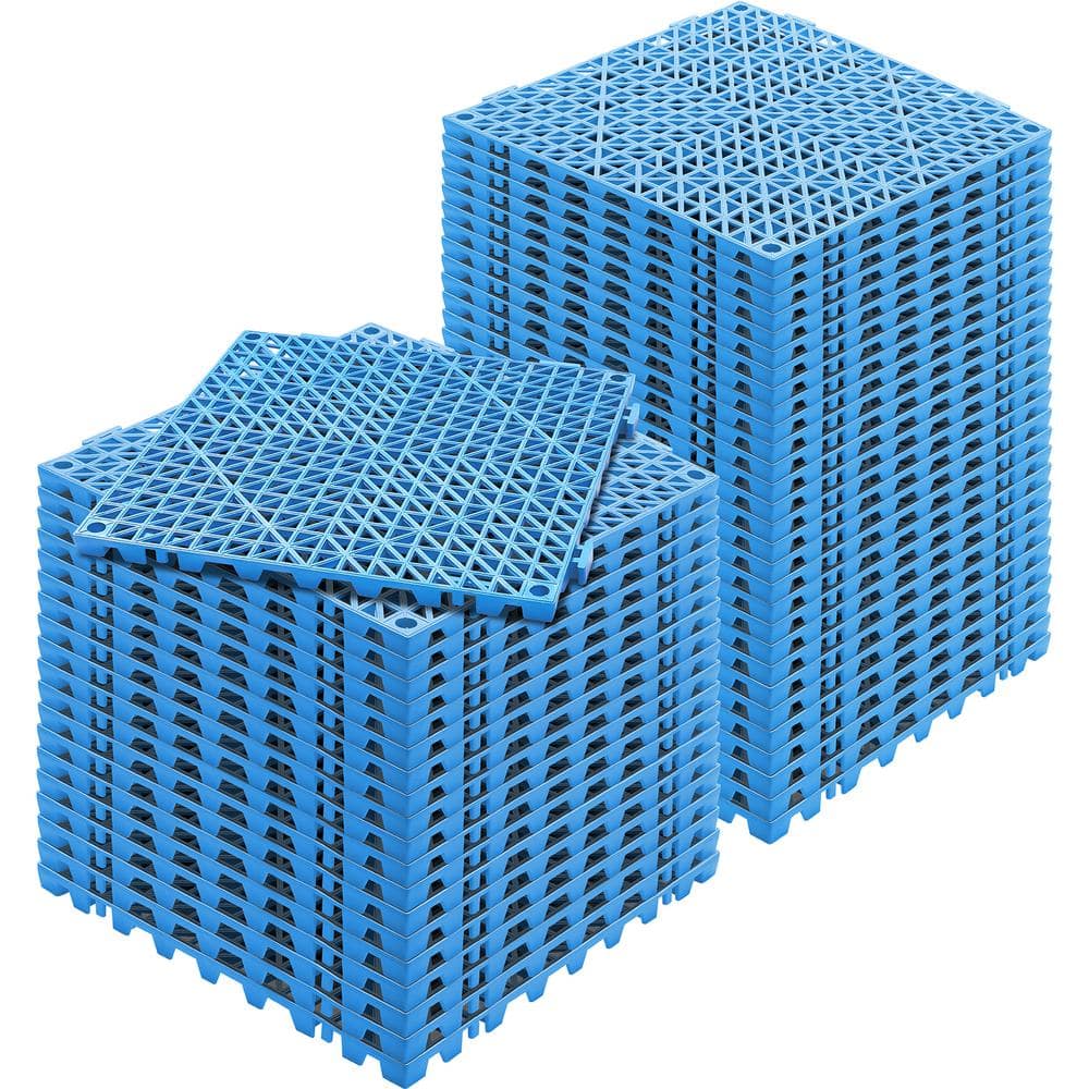 Interlocking Drainage Mat Floor Tiles Rubber Interlocking Gym Flooring Tiles Blue 12 x 12 x 0.6 in. (50 Pcs, 50 sq. ft.) - Hercitys