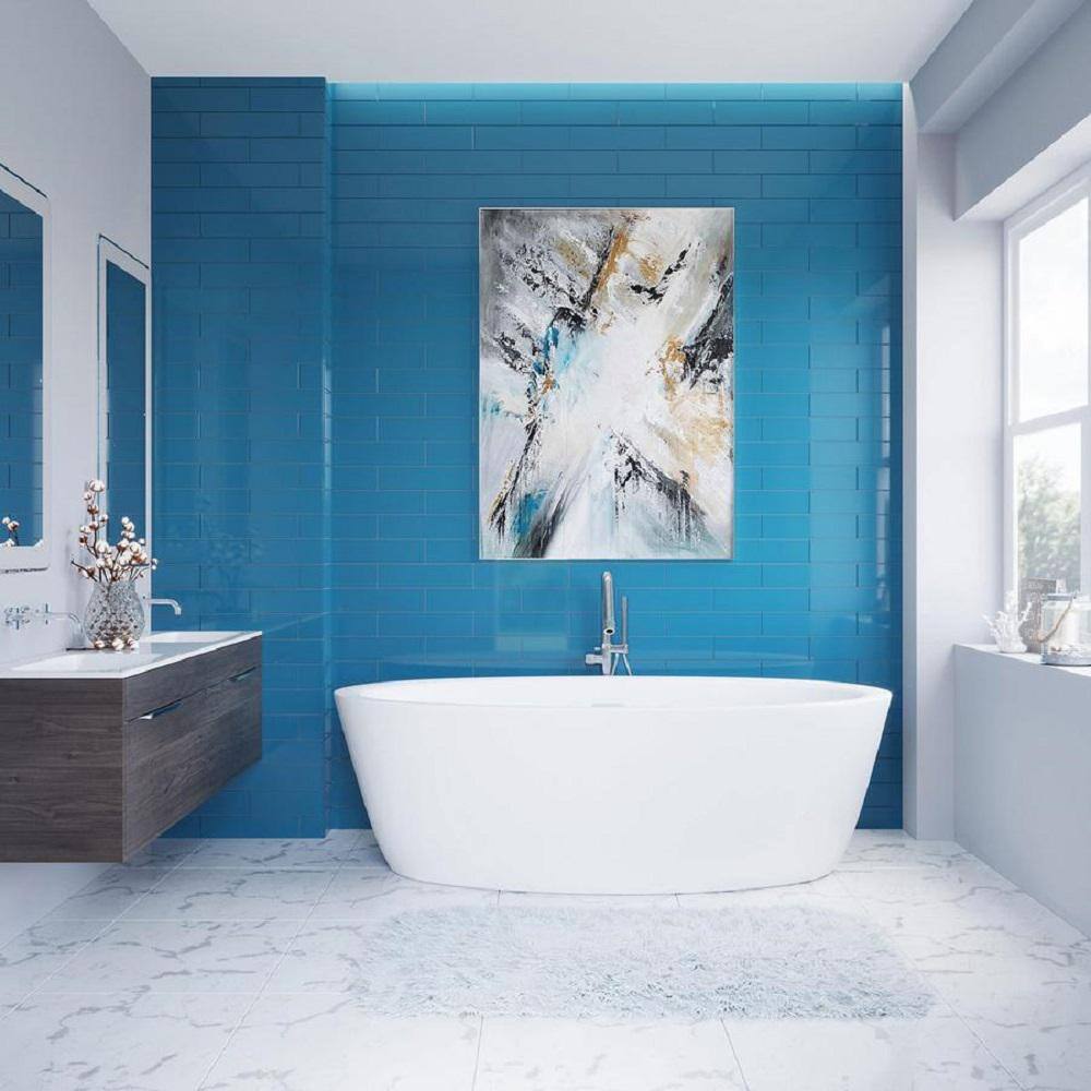 Ocean Blue 4 in. x 16 in. Polished Glass Mosaic Tile (5.33 sq. ft./Case) - Hercitys