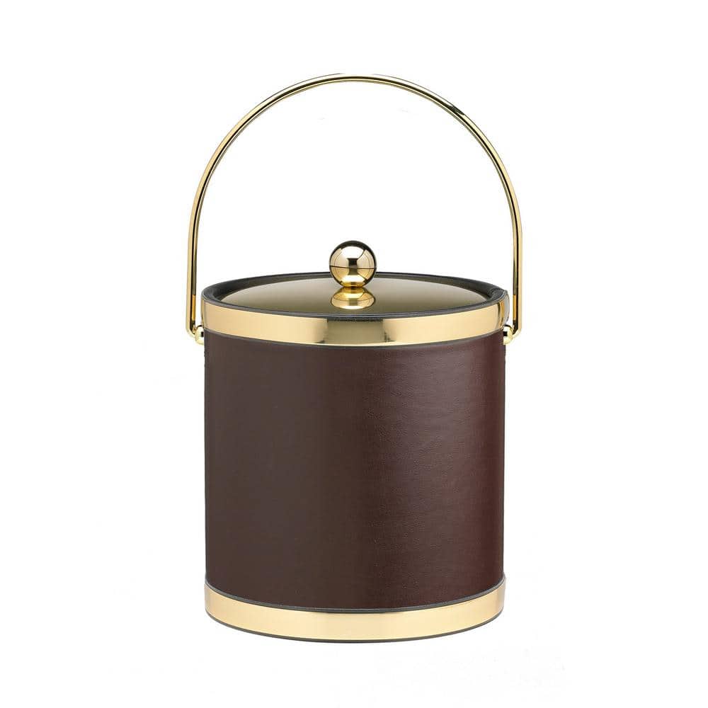 Sophisticates 3 Qt. Brown and Polished Brass Ice Bucket with Bale Handle and Metal Cover - Hercitys