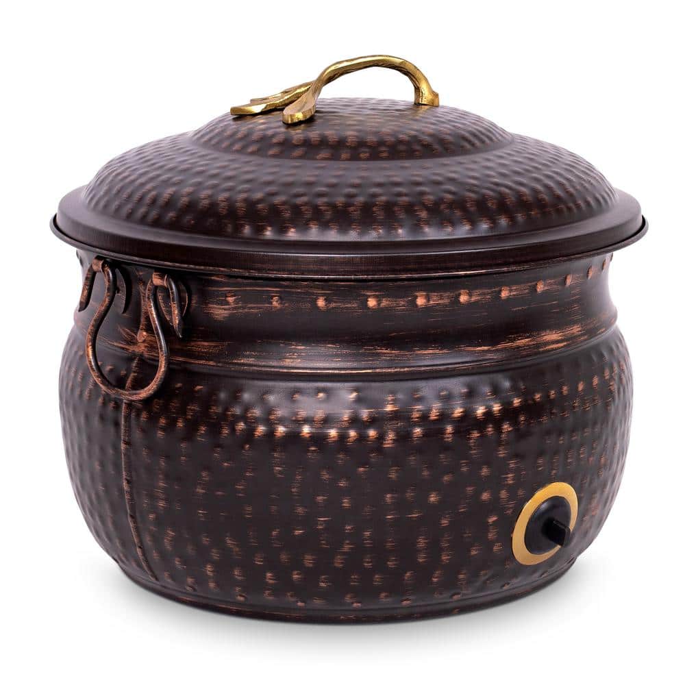 Distressed Bronze Embossed Garden Hose Pot with Lid - Hercitys