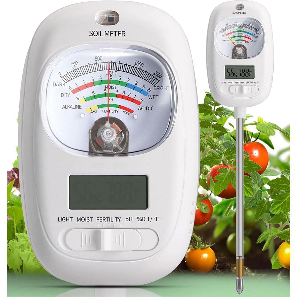 7-in-1 Soil Test Kit with LCD Display, Moisture, Fertility, Light, Soil & Air Temperature Hygrometer for Garden, White - Hercitys
