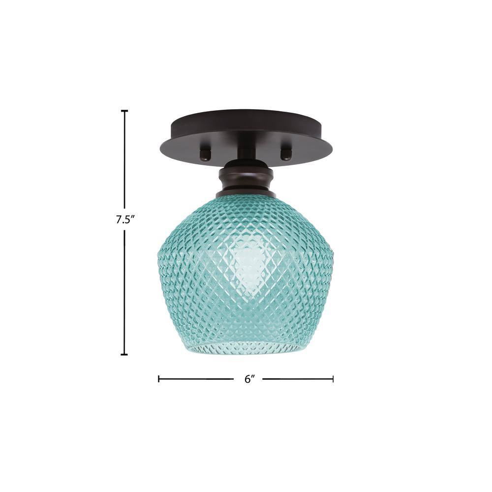 Albany 1-Light 6 in. Espresso Semi-Flush with Turquoise Textured Glass Shade - Hercitys