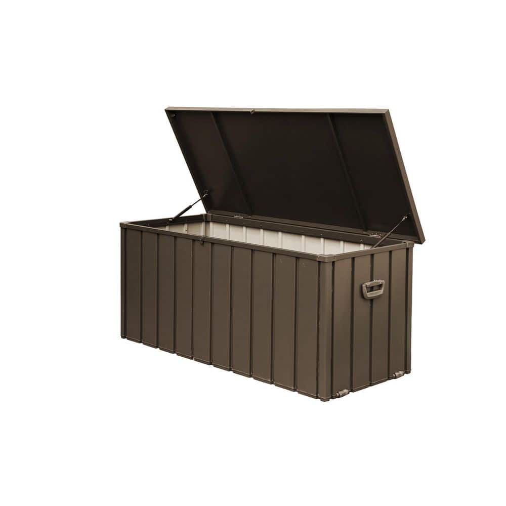 Metal 120 gal. Lockable Outdoor Deck Box, Waterproof Patio Storage Bin for Package Delivery, Cushions, Tools, Dark brown - Hercitys
