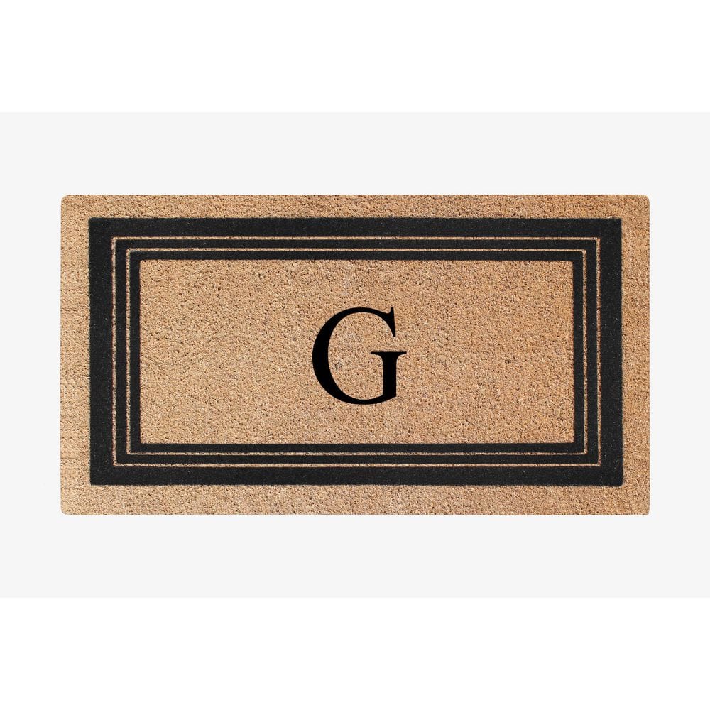 A1HC Flock Black/Beige 18 in x 30 in Natural Coir Thin-Profile Non-Slip Outdoor Durable Monogrammed G Doormat - Hercitys