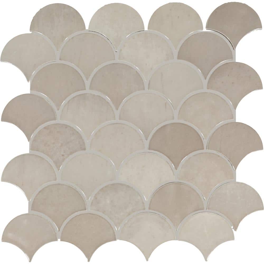 Miramo Sand 13 in. x 13 in. Glazed Ceramic Fan Mosaic Tile (10.2 sq. ft./case) - Hercitys