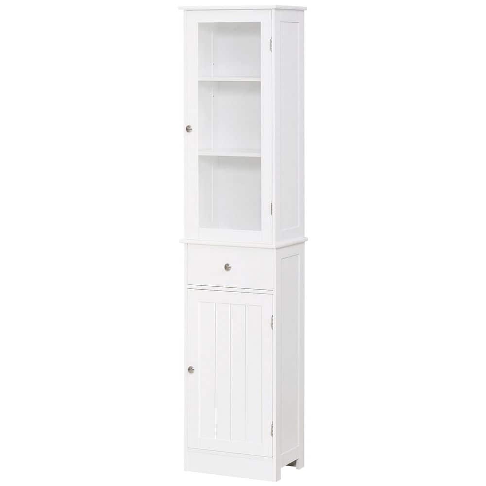 White Wood Pantry Organizer Tall Storage Cabinet with Doors and Drawer - Hercitys