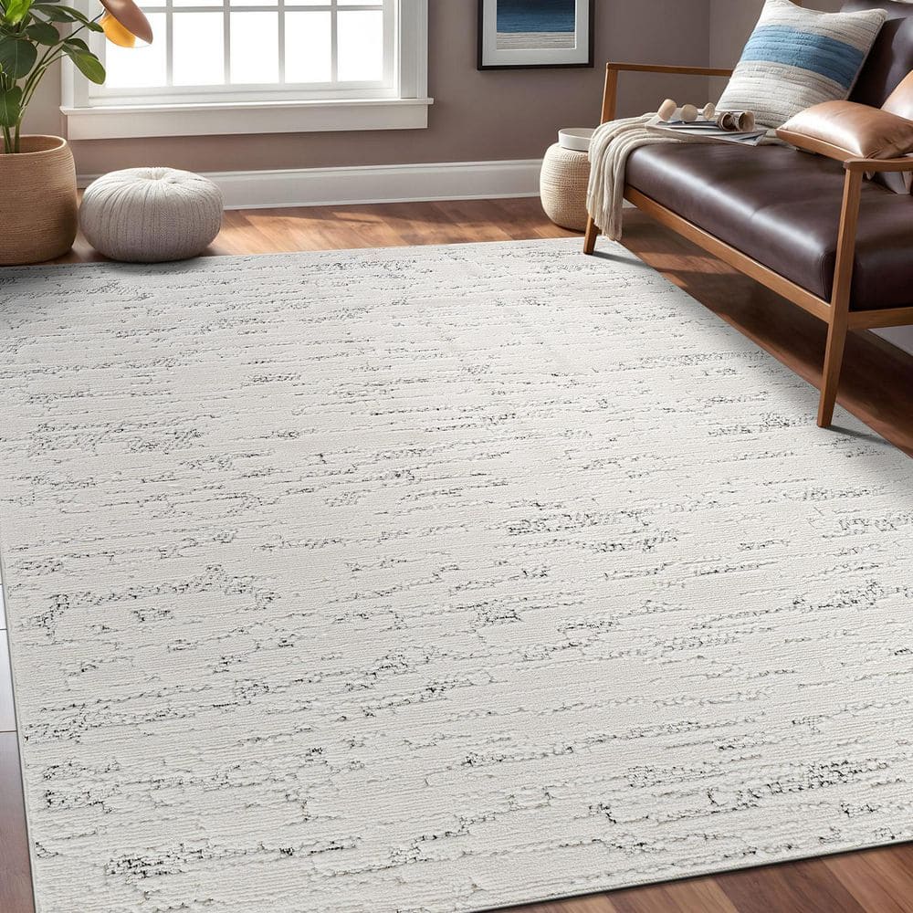 Cloudy Touch White/Black 5×7 ft. Abstract Indoor Area Rug - Hercitys