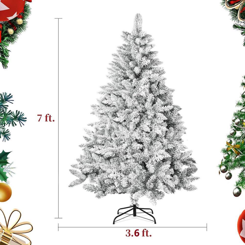 7 ft. Snow Flocked Artificial Christmas Tree with 1100 Branch Tips - Hercitys