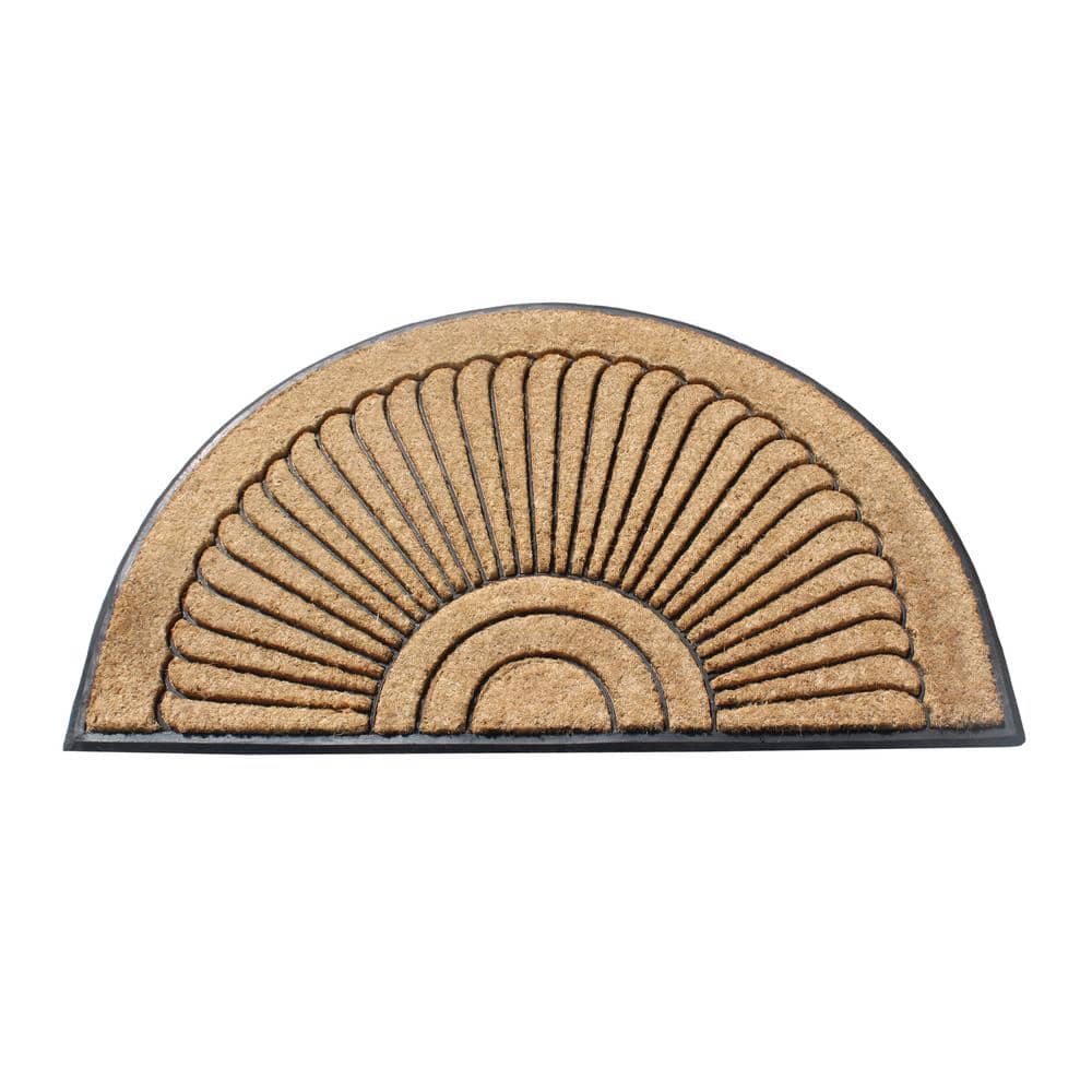 A1HC First Impression Sunburst 30 in. x 48 in. Rubber and Coir Half Round Tapered Edge Non-Slip Outdoor Door Mat - Hercitys