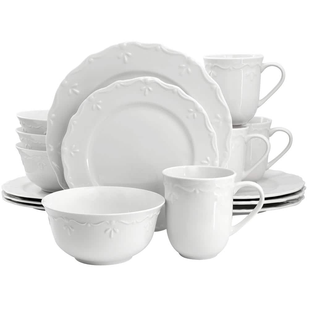 Henryi 16 Piece Porcelain Dinnerware Set in White - Hercitys