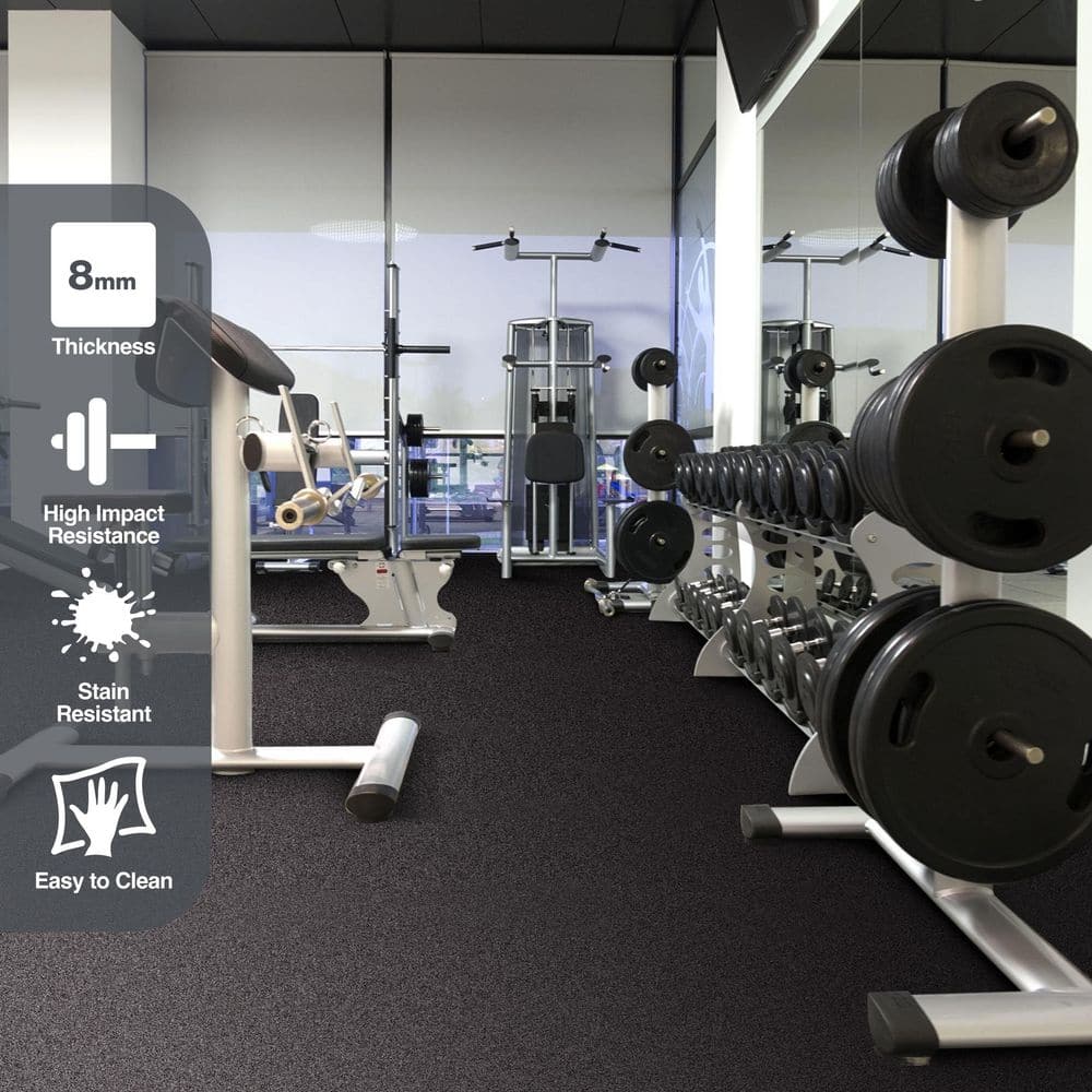 Black 18 in. W x 18 in. L x 0.3 in. Thick Rubber Exercise\Gym Flooring Tiles (6 Tiles\Case) (14.3 sq. ft.) - Hercitys