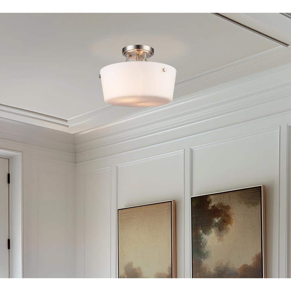 Mod Pod 13 in. 2-Light Brushed Nickel Semi-Flush Mount Ceiling Light with Frosted Glass Shade - Hercitys