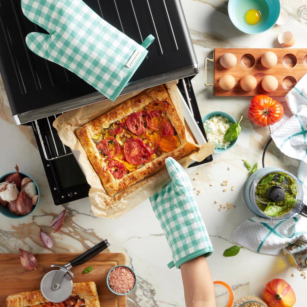 Gingham Cotton Aqua Sky Oven Mitt Set (2-Pack) - Hercitys