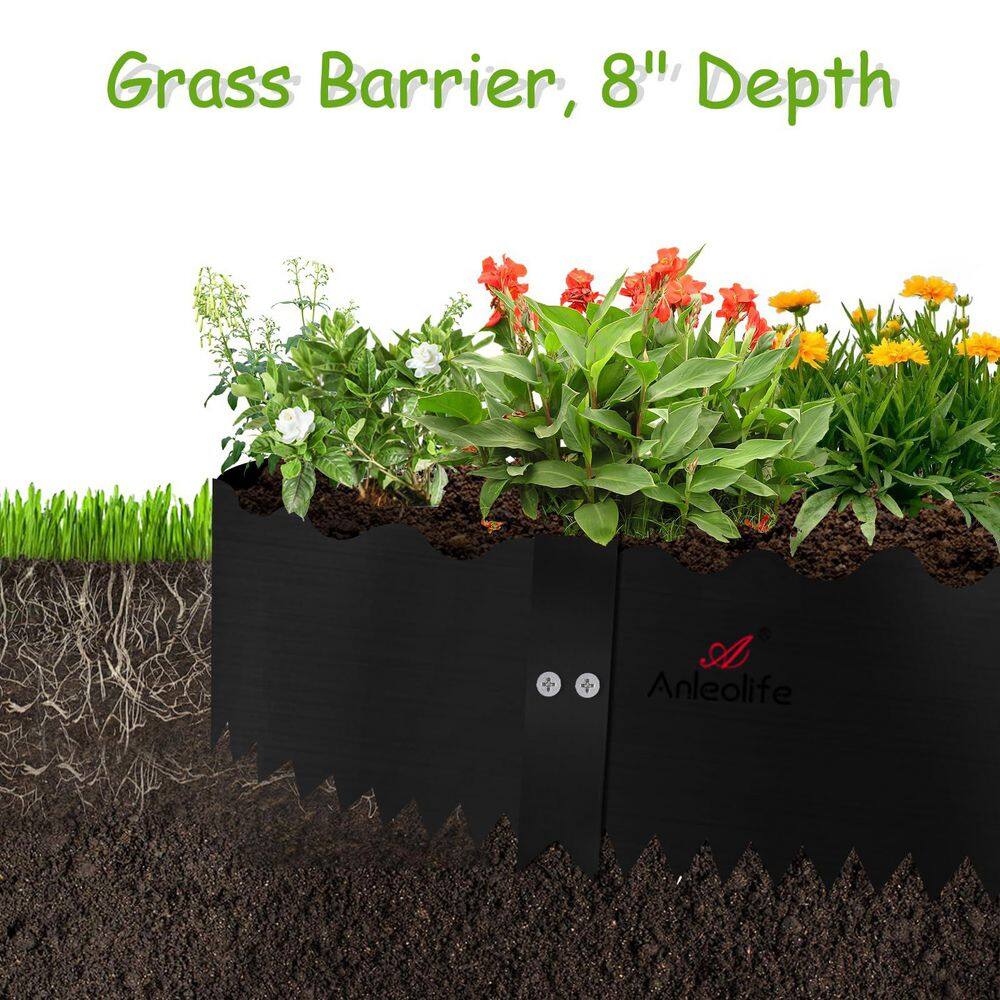 6-Pack 40 x 0.04 x 8 in. Galvanized Steel Wave Garden Landscape Edging with 10 Stakes, Black - Hercitys