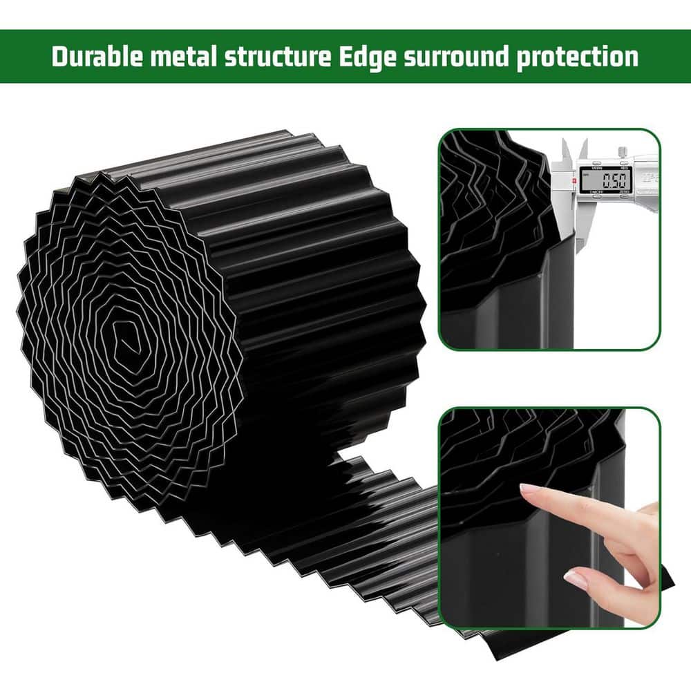 6 in. x 40 ft. Corrugated Metal Garden Edging, Sturdy Lawn and Landscape Border for Flower Beds and Yards - Hercitys