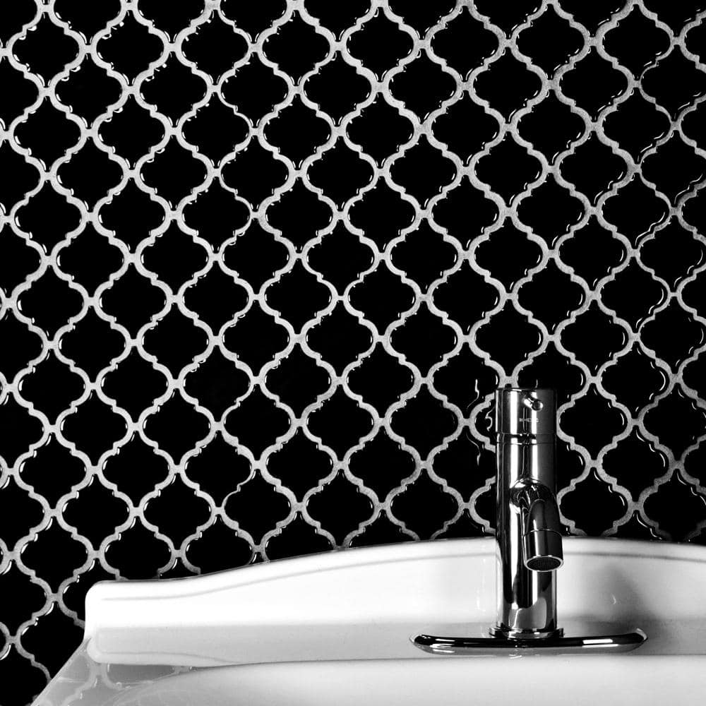 Hudson Tangier Glossy Black 12-3/8 in. x 12-1/2 in. Porcelain Mosaic Tile (11.0 sq. ft./Case) - Hercitys