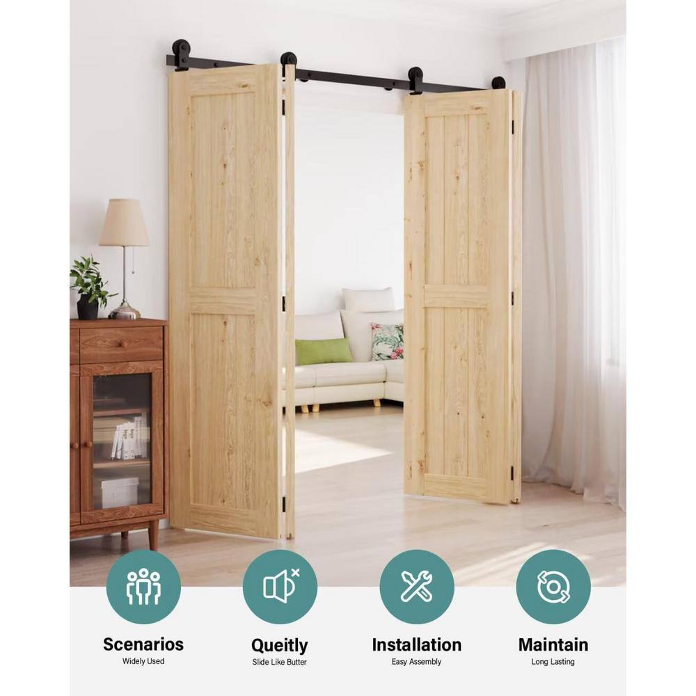 7 ft. /84 in. I Shape Frosted Black Top Mount Bi-Fold Sliding Barn Door Hardware Track Kit for 4-Doors - Hercitys