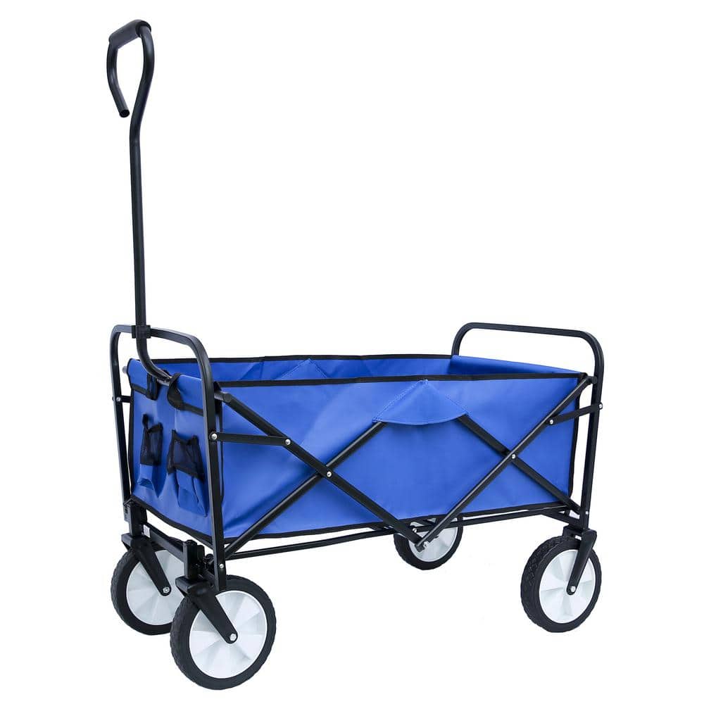 Strong Steel 4-Wheeled Folding Wagon Garden Shopping Beach Cart in Blue - Hercitys