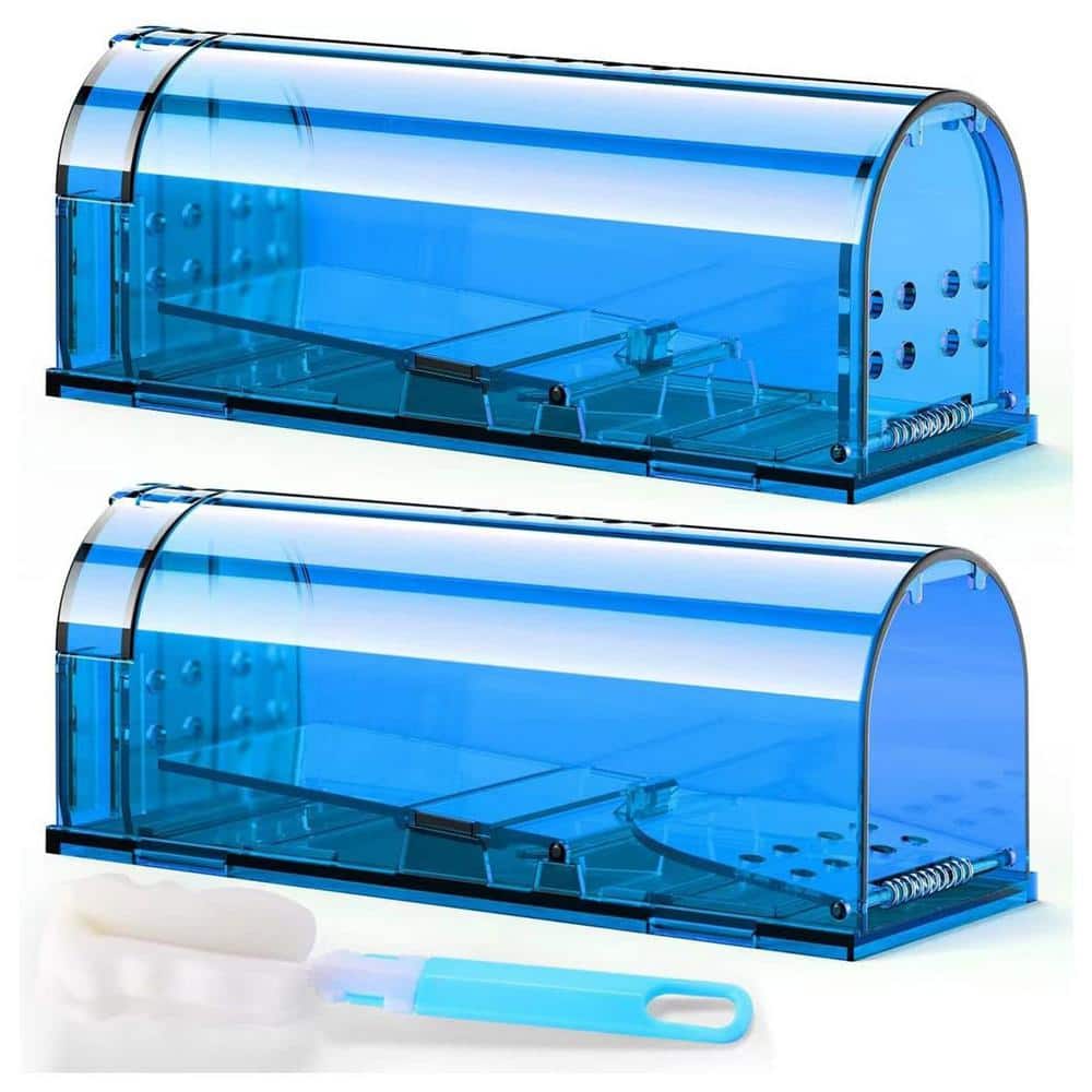 Indoor Humane Mouse Trap, Easy to Set, Quick Mouse Catcher Effective, Reusable and Safe for Families, Blue (2 Pack) - Hercitys