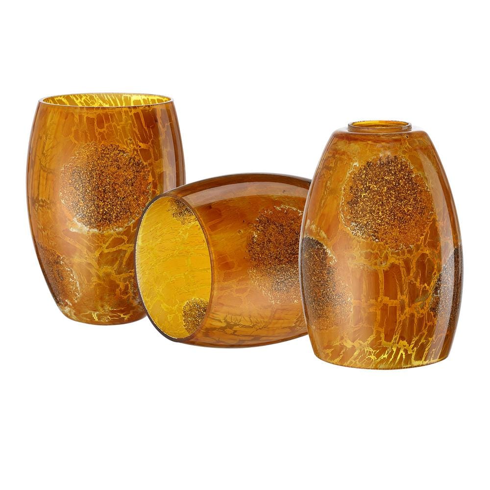 7 in. x 4.71 in. 3-Pack Yellow Stone Crackle Glass Drum Pendant Lamp Shade Replacement for Mini Pendant Light - Hercitys
