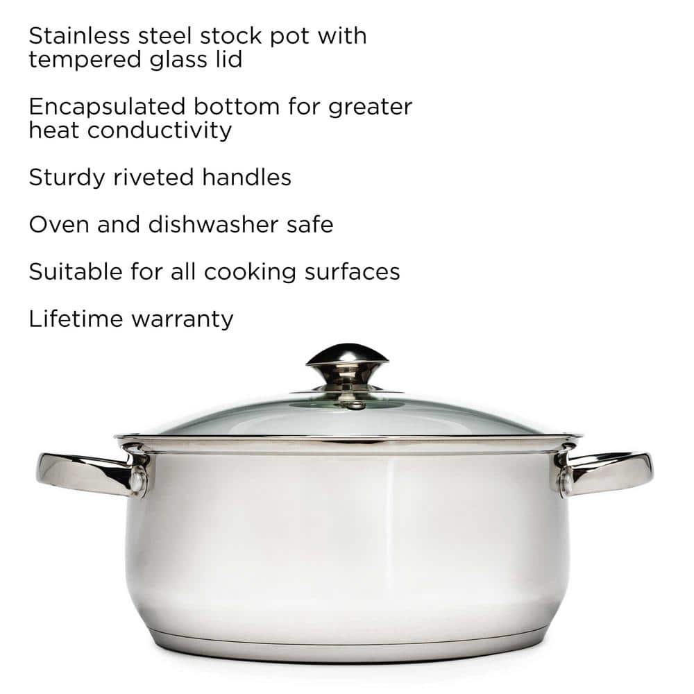 Pure Intentions 5 qt. Round Stainless Steel Dutch Oven in Polished Stainless Steel with Glass Lid - Hercitys