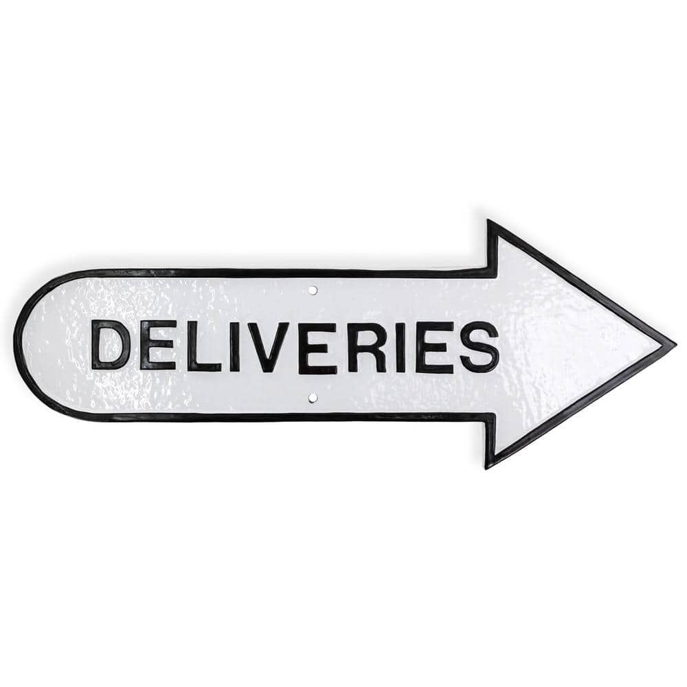 6 in. x 15.5 in. Right Arrow Deliveries Statement Plaque Sign-White/Black - Hercitys