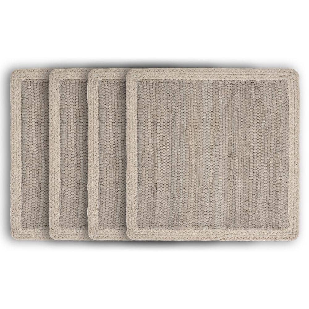 Neutral 15 in. x 15 in. Silver / Cream Bordered Square Cotton Placemats (Set of 4) - Hercitys
