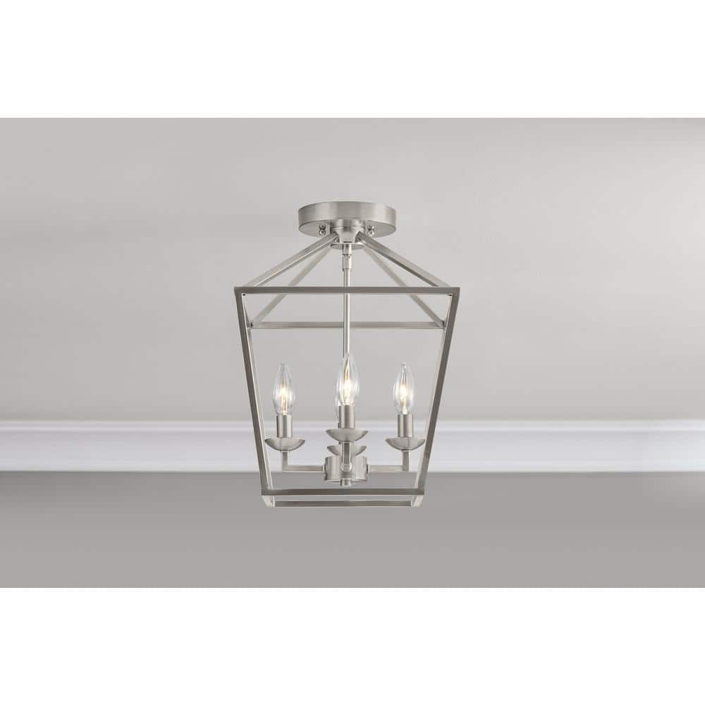 Weyburn 16.5 in. 4-Light Brushed Nickel Farmhouse Semi-Flush Mount Ceiling Light Fixture with Caged Metal Shade - Hercitys