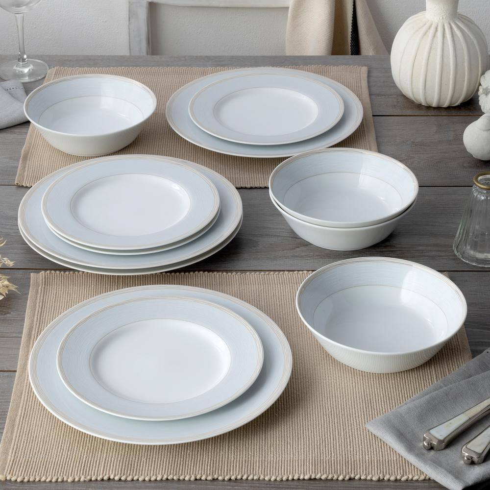 Linen Road 10.5 in. (White) Porcelain Dinner Plates, (Set of 4) - Hercitys