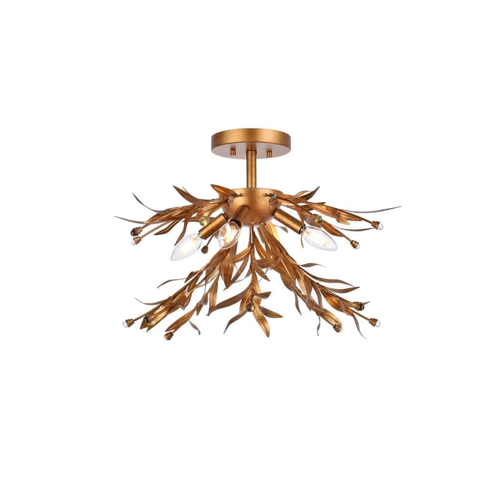 Timless Home 18.5 in. 4-Light Midcentury Modern Gold Leaf Flush Mount with No Bulbs Included - Hercitys