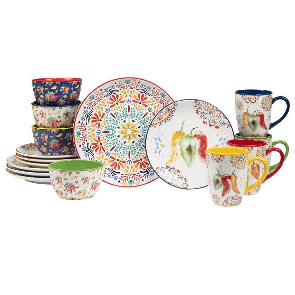 Sweet and Spicy 16-Piece Assorted Colors Earthenware Dinnerware Set (Service for 4) - Hercitys